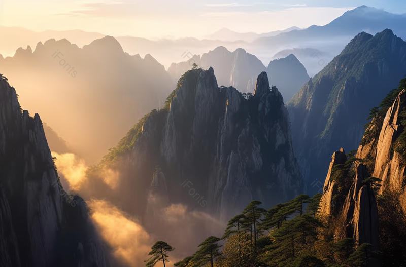 黄山山峦上的日落风光,高清,摄影图,摄影图片,图片大全,摄影图免费下载